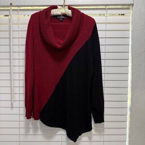 US sweaters Women's diagonal colorblock red and black long sleeve sweater: SizeL